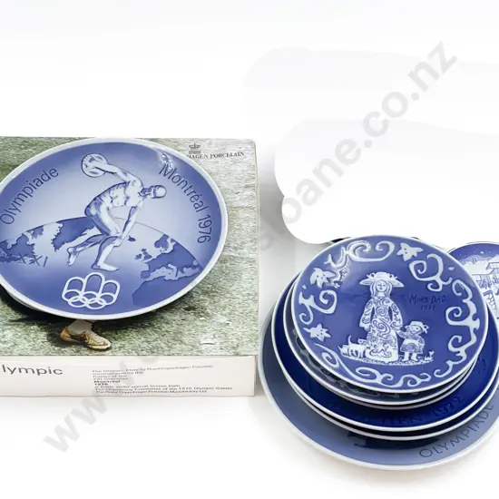 Boxed Royal Copenhagen Olympic Plate with Six Other Comm. Plates