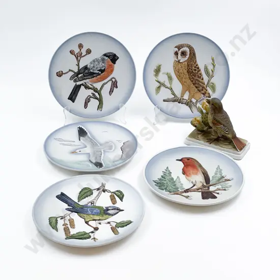 Five Goebel Bird Plates together with Fancy China Bird Ornament