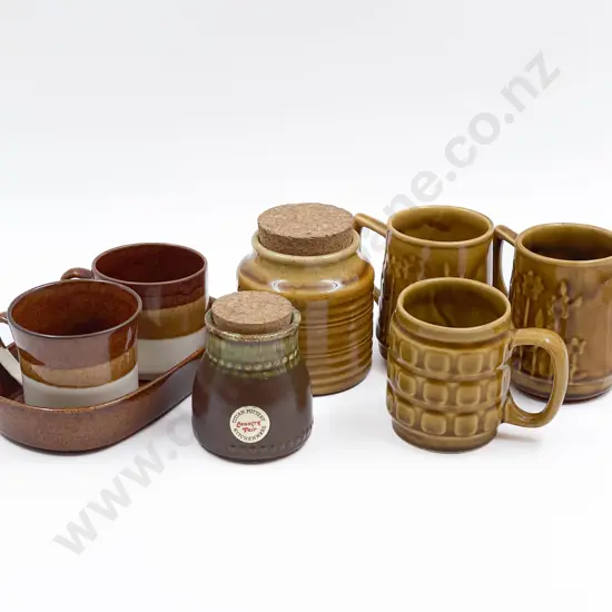 Two Titian Ware Storage Jars and Assorted Crown Lynn