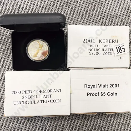 NZ 3 x $5 UNC and Proof Silver Coins and 2000 Ten Dollar Coin