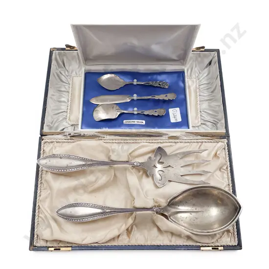 Cased S/S Serving Fork and Spoon together with Three other pieces of S/S