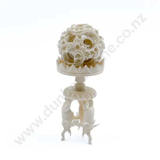 Ivory Puzzle Ball on Elephant Form Stand