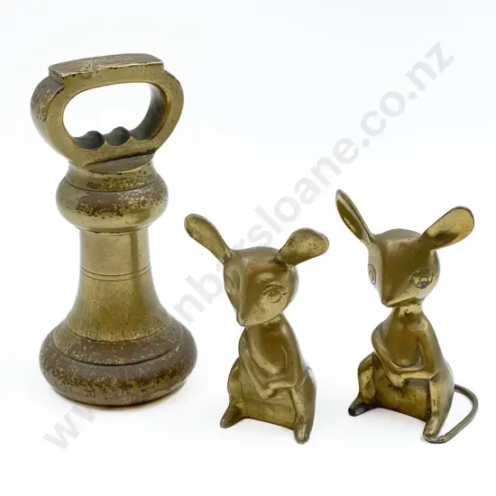 Vintage Brass Weight together with Pair of Brass Mice