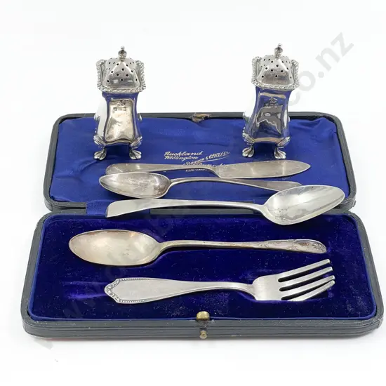 Pair of S/S Pepperettes together with Five Pieces of  Assorted Silver