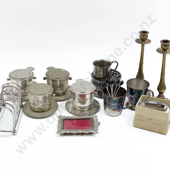 Quantity of Assorted S/P together with Pair of Brass Candle Sticks etc