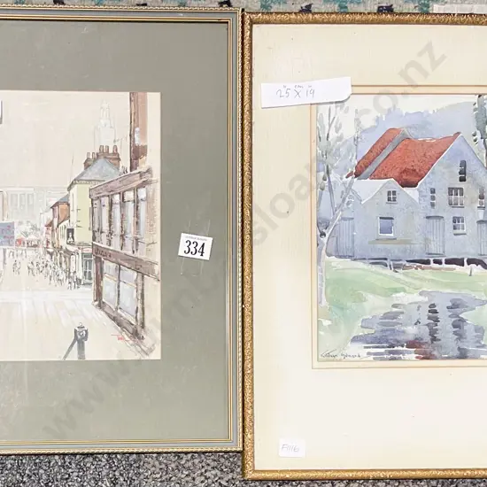 Kathleen Salmond W/C with Small Oil Street Scene