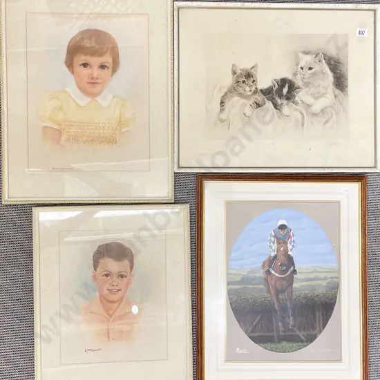 Pair of E. M. Majendie Pastel Portraits Together With Two Others