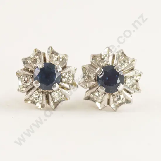Pair 9ct Sapphire and Diamond Cluster Earrings