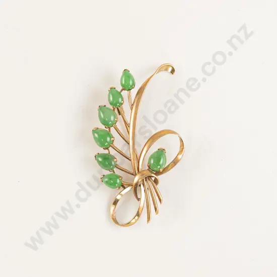 14ct Seven Stone Jade Spray Brooch