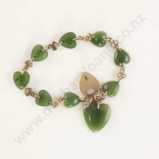 9ct Greenstone Heart Panel Linked Bracelet