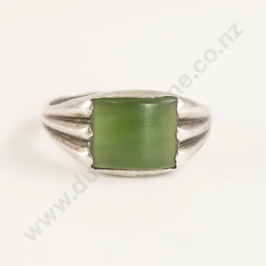 NZ Silver Greenstone Signet Ring