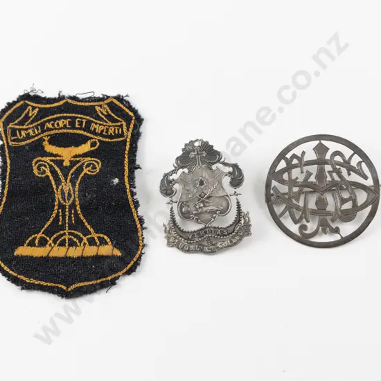Two Vintage Silver School Badges and Cloth Patch