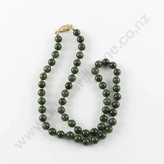 Single Strand Uniform Greenstone Bead Necklace