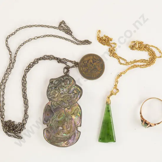 NZ Silver Backed Paua Tiki Pendant