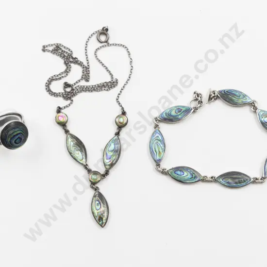 NZ S/S and Paua Necklet Bracelet and Ring