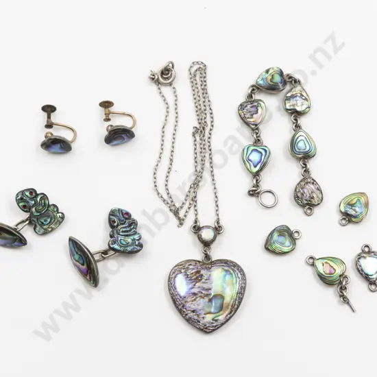 NZ S/S & Paua Heart Pendant and Paua Jewellery