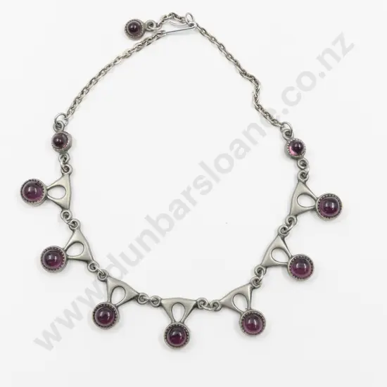 Mid C20th R Tennesmed Sweden Pewter and Amethyst Glass Necklace