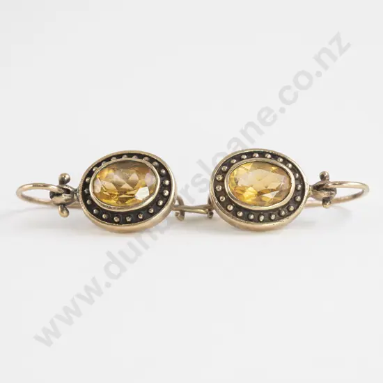 Pair Vict Style 14ct Citrine Earrings