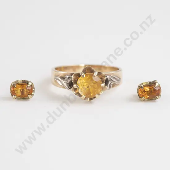 9ct Single Citrine Dress Ring and Pair Citrine Stud Earrings