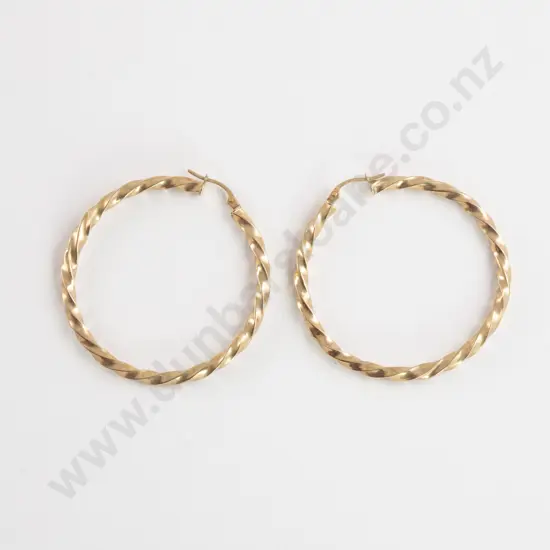 Pair 9ct Large Twist Hoop Earrings