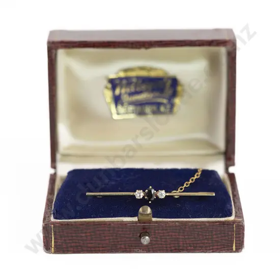 18ct Three Stone Sapphire and Diamond Bridge Bar Brooch