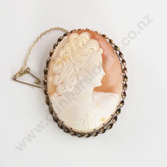 Large 9ct Framed Modern Classical Portrait Cameo Brooch
