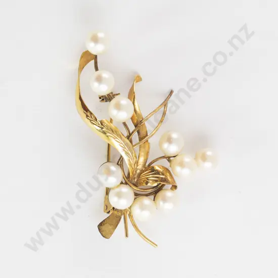 14ct Ten Cultured Pearl Spray Brooch