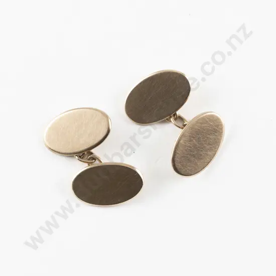 Pair 9ct Plain Oval Panel Cuff Links