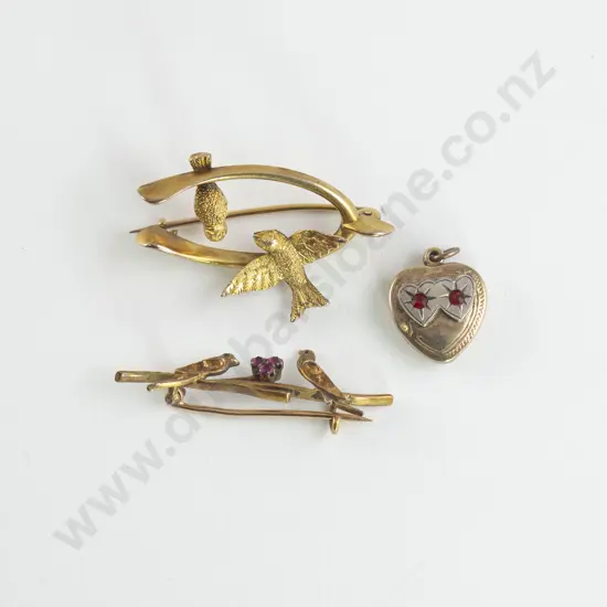 Two Edwardian 9ct 'Love' Bird Brooches