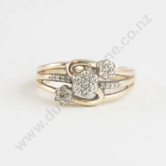 10ct 29stone Diamond Triple Floret Cluster Ring