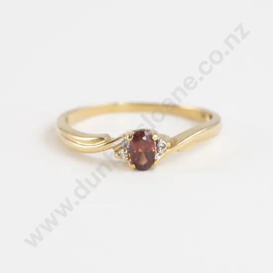 9ct Three Stone Garnet and Diamond Ring