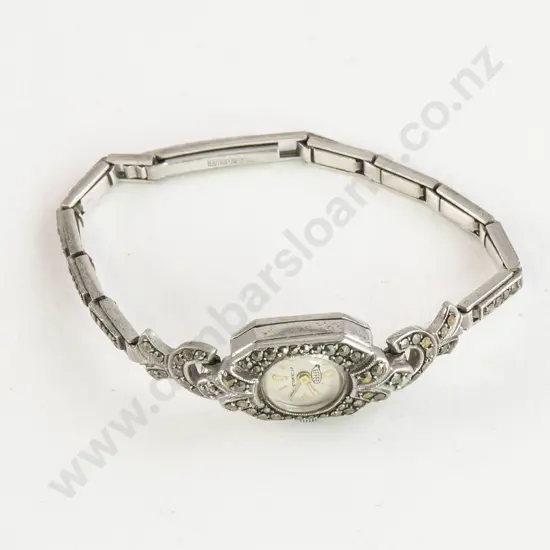 Vintage Sterling Silver Marcasite Ladies Dress Wrist Watch