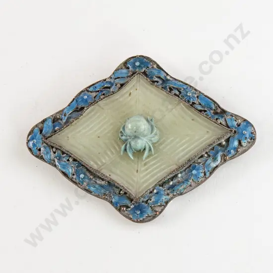 Antique Chinese Jade and Enamel Spider Brooch