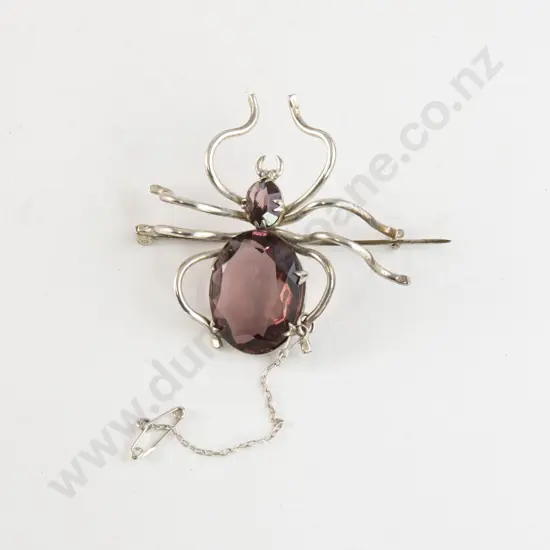 Large S/Plate and Amethyst Paste Costume Spider Brooch