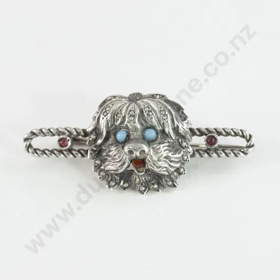 Silver Shih Tzu Dog Mask Bar Brooch