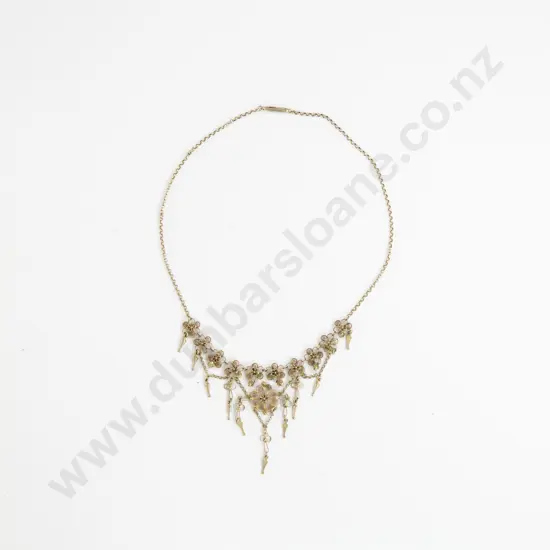 Early C20th .830 European Silver/Gilt Fine Filigree Necklet