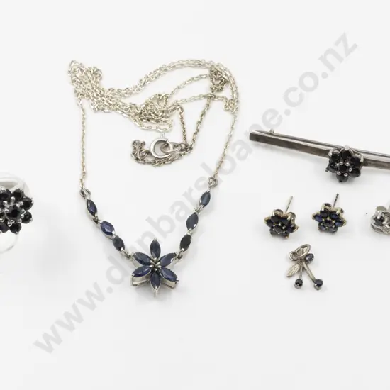 S/S and Sapphire Cluster Necklet