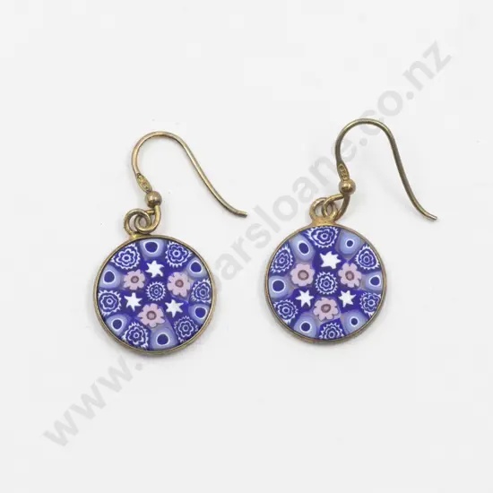 Pair Italian Antica Murrina Murano Millefiori Pendant Earrings