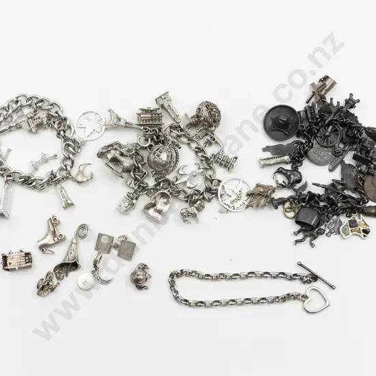 Three Silver Metal Charm Bracelets