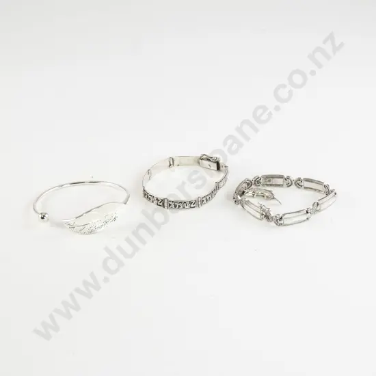 Three .925 Silver Fancy Bangles With Silver Fish Pendant