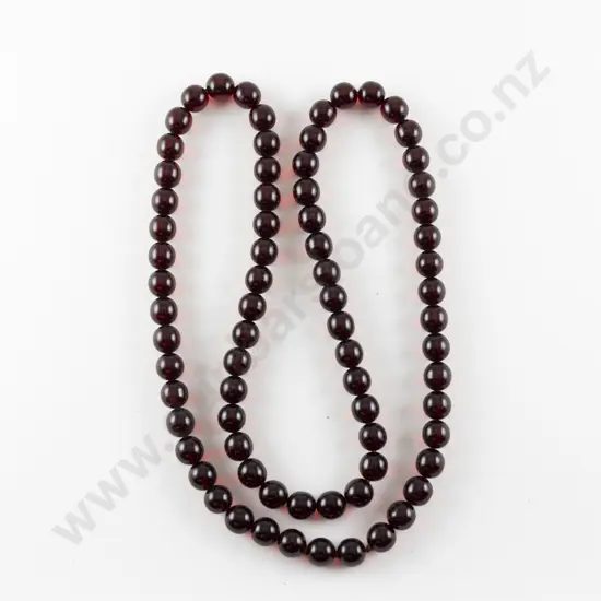 Edwardian Single Strand Uniform Cherry Amber Bead Necklace