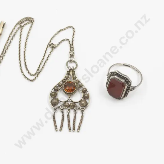 Silver Filigree Single Citrine Pendant