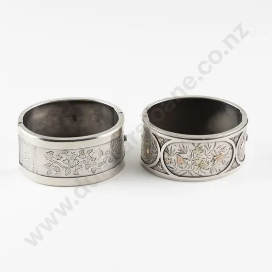 Two Vict S/S Wide Hinged Snap Bracelets