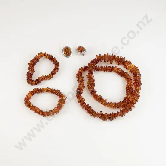 Amber Polished Nugget Necklace with Two Bracelets and Earrings