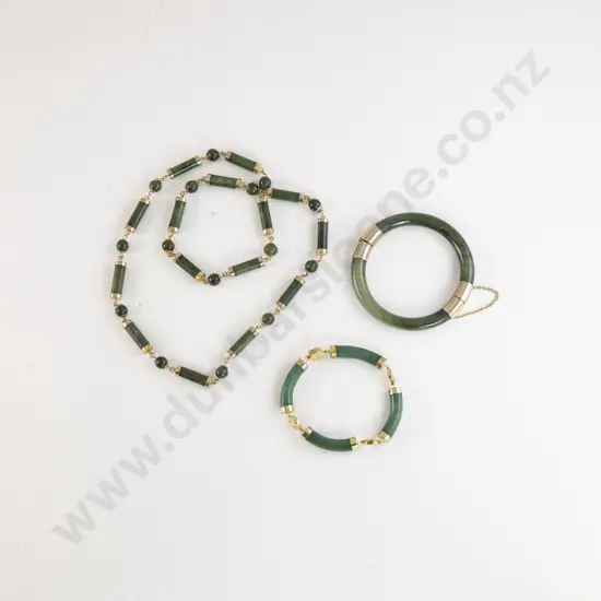 Chinese Gilt Metal Mounted Jade Necklace