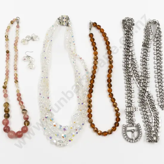 Vintage Triple Strand Graduated Rainbow Crystal Necklace with matching earrings