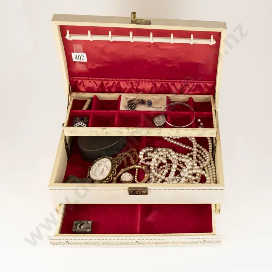 Jewel Box & Assorted Costume Jewellery with Vict Gold Plated Framed Cameo