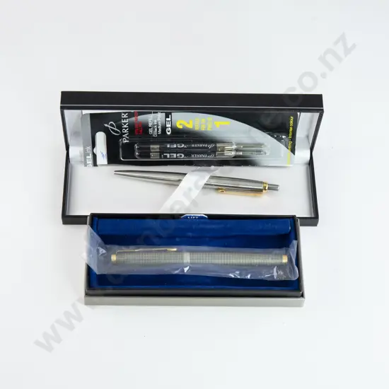 Cased Parker Ballpoint Pen and Fountain Pens