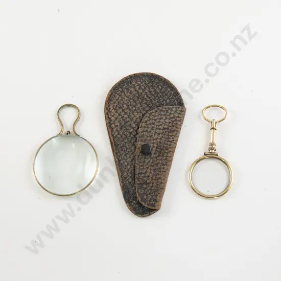 Two Vintage Gold Plate and Metal Framed 'Quizzing' Glass and Magnify Loop