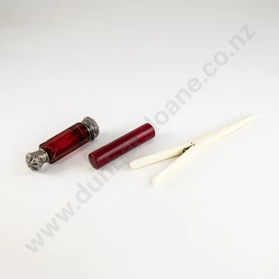 Victorian S/S Ruby Glass Double Ended Scent/Salts Bottle